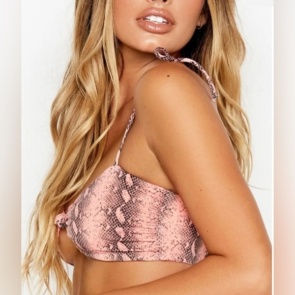 RIS-K Women's Pink Snake Print Knot-Front Bikini Tie Hiatus Swimsuit Top - Picture 1 of 5